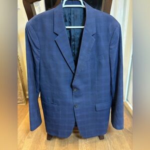 THEORY Men's Eclipse Blue CHAMBERS Tailored Spacedyed Grid Wool Jacket 44 R NWT